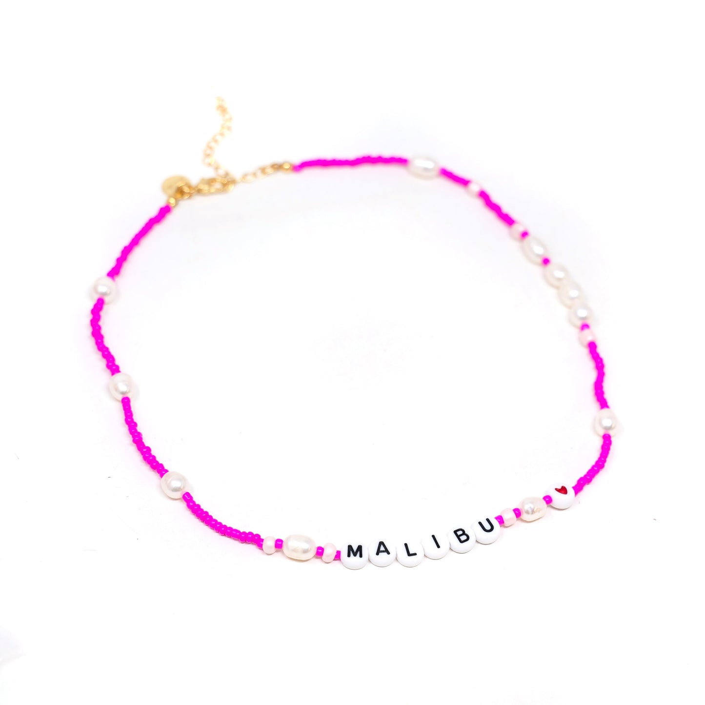 Customized Malibu Pink Beaded Necklace JEWELRY The Sis Kiss
