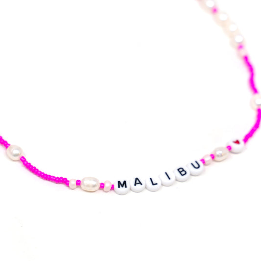 Customized Malibu Pink Beaded Necklace JEWELRY The Sis Kiss