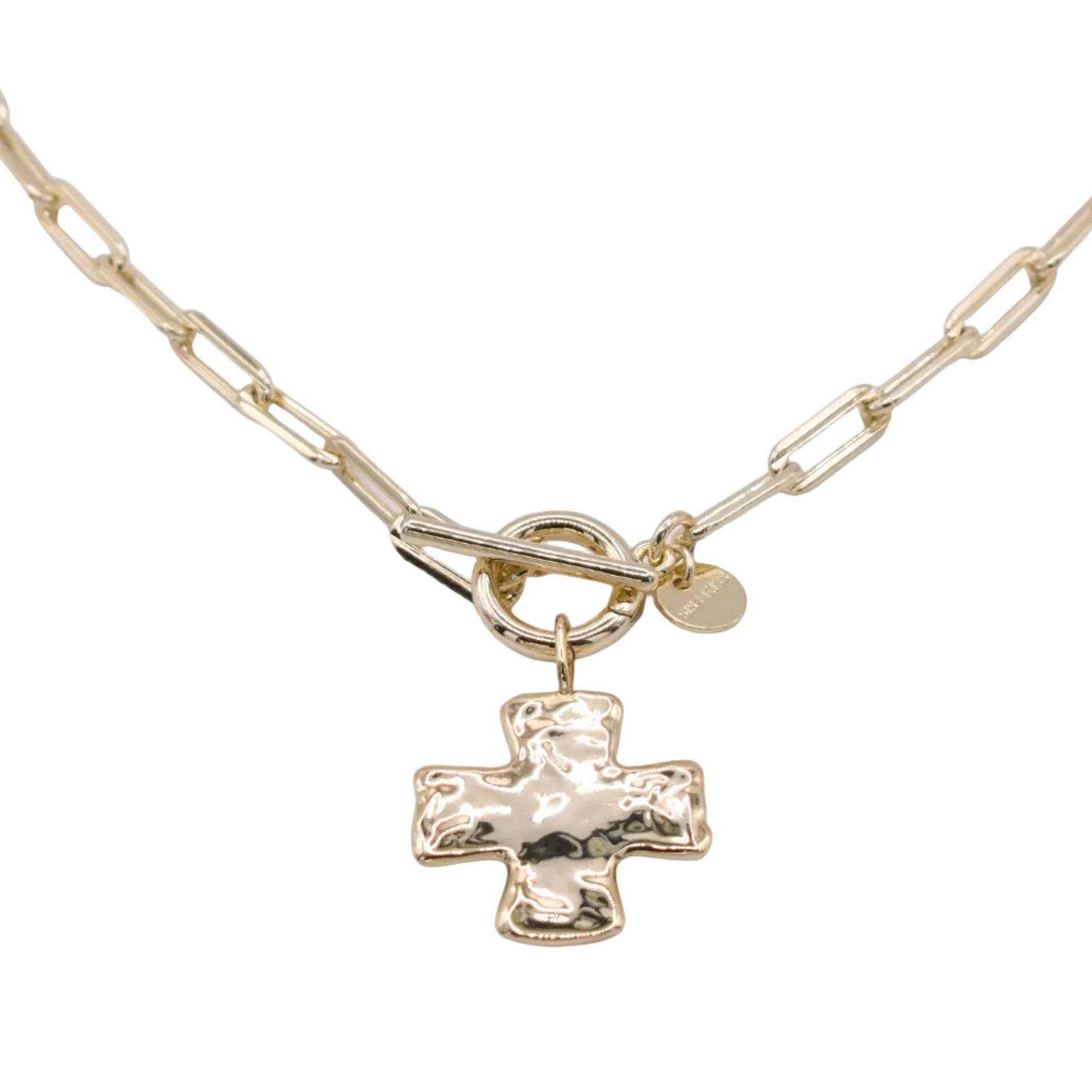 Hammered Cross Charm Necklace Necklaces Sis Kiss 