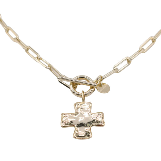 Hammered Cross Charm Necklace Necklaces Sis Kiss 