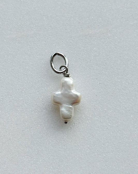 Natural Pearl Cross Charm Charms & Pendants Bob 