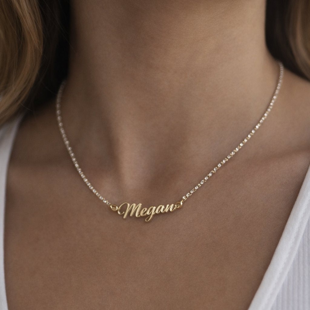 Custom Classic Rhinestone Nameplate Necklace necklace Rena