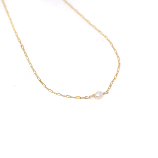 Mini Paperclip and Pearl Necklace Jewelry The Sis Kiss Yellow Gold 