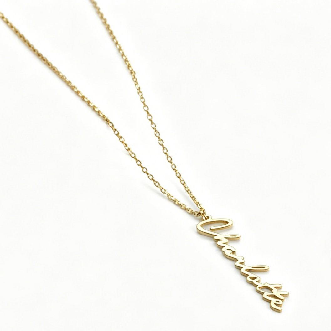 Custom Vertical Name Charm Necklace Necklaces Rena 
