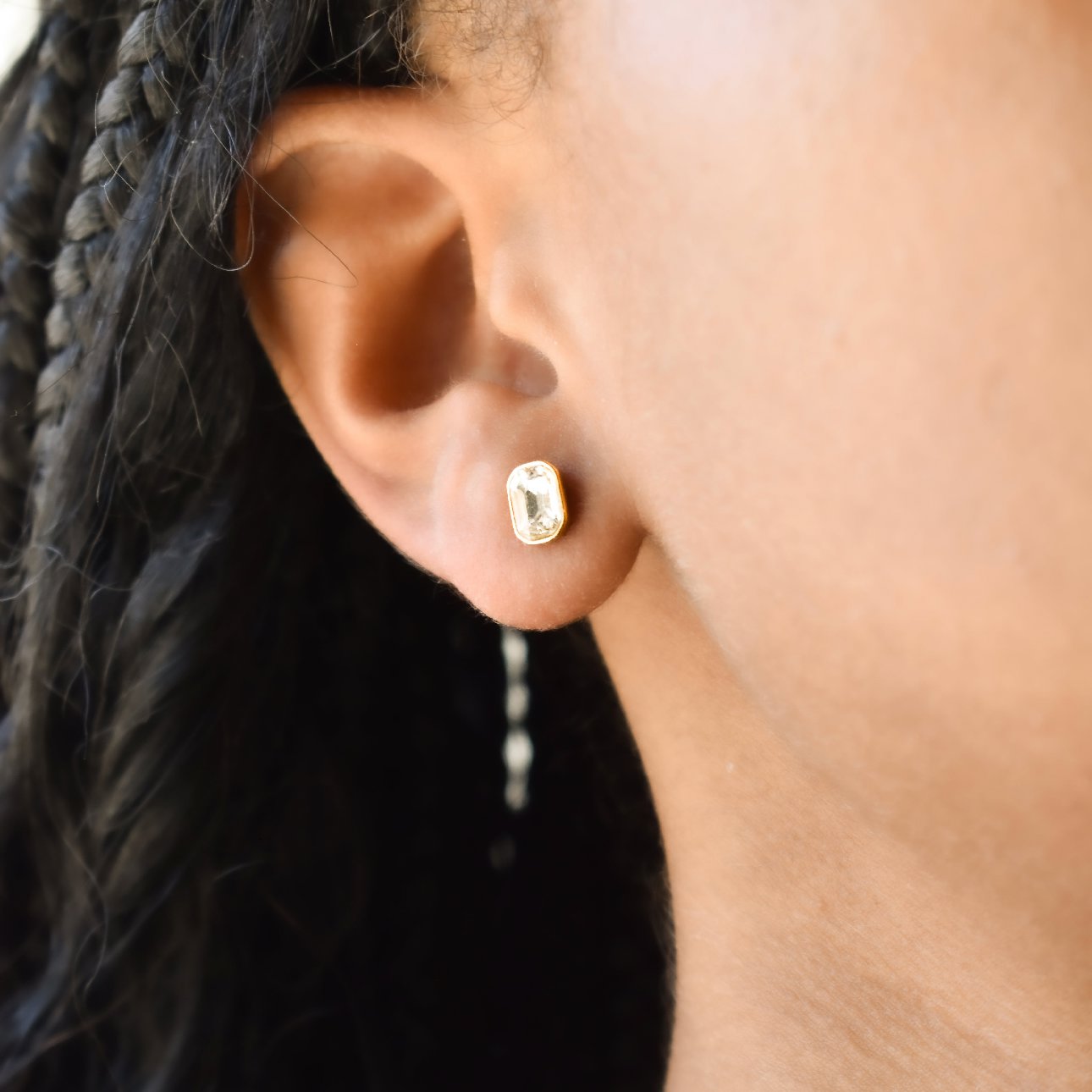 Bezel Set Solitaire Earring- Emerald Cut Earrings Joyce 