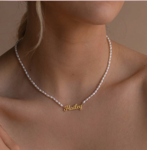 Custom Classic Pearl Nameplate Necklace necklace Rena