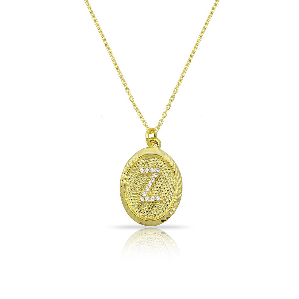 Custom Forever Initial Pendants JEWELRY The Sis Kiss Oval Gold with Crystal Initial