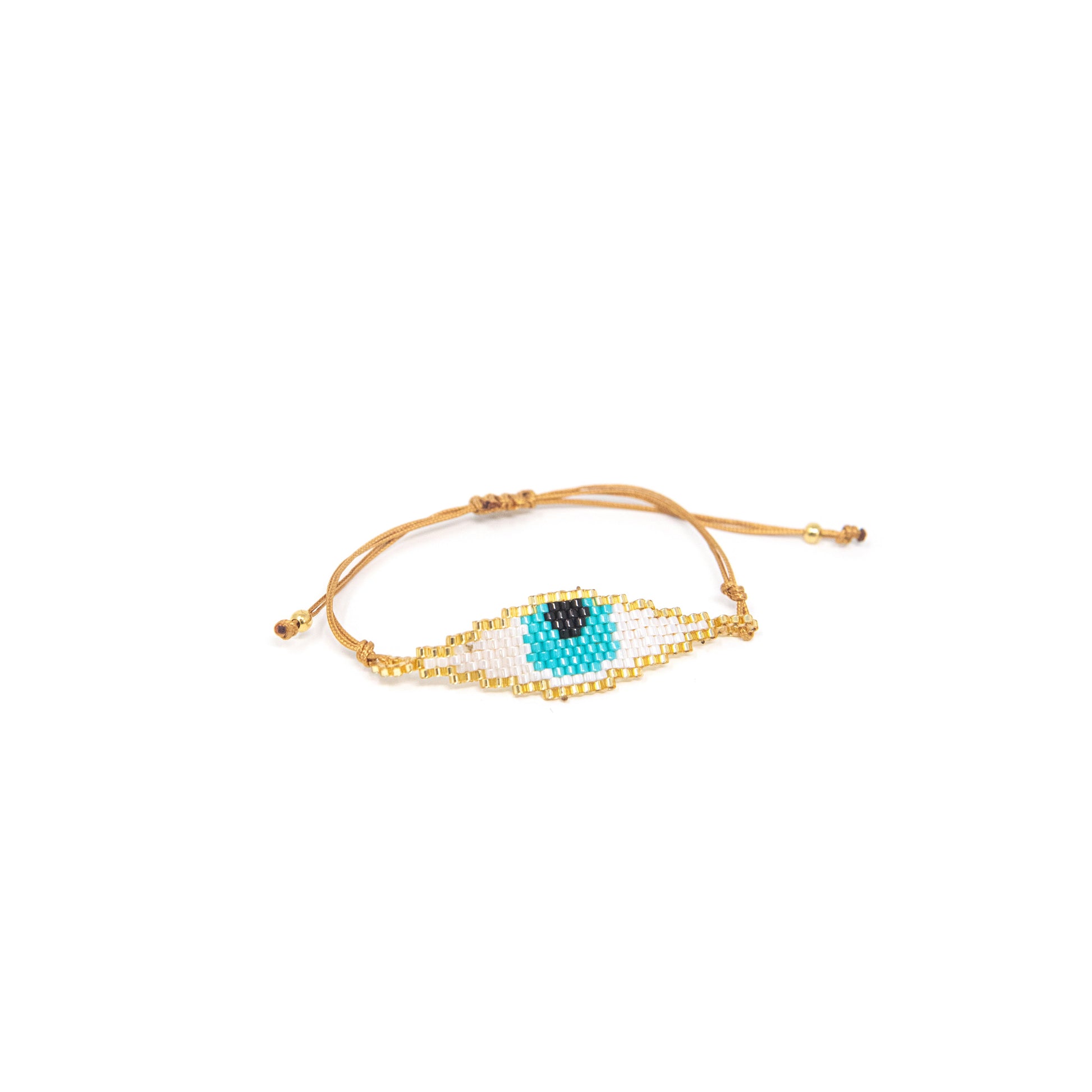 Beaded Evil Eye Adjustable Cord Bracelet JEWELRY The Sis Kiss Turquoise Eye on White Background