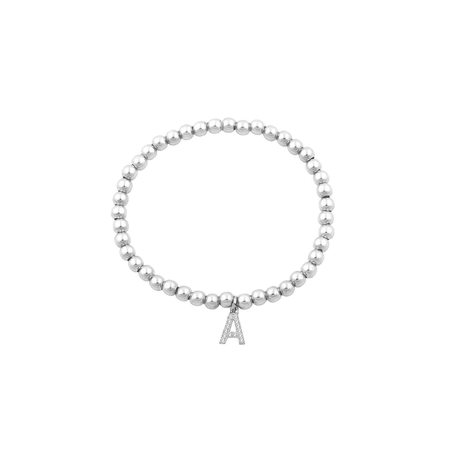 Classic Beaded Initial Bracelet JEWELRY The Sis Kiss Silver A