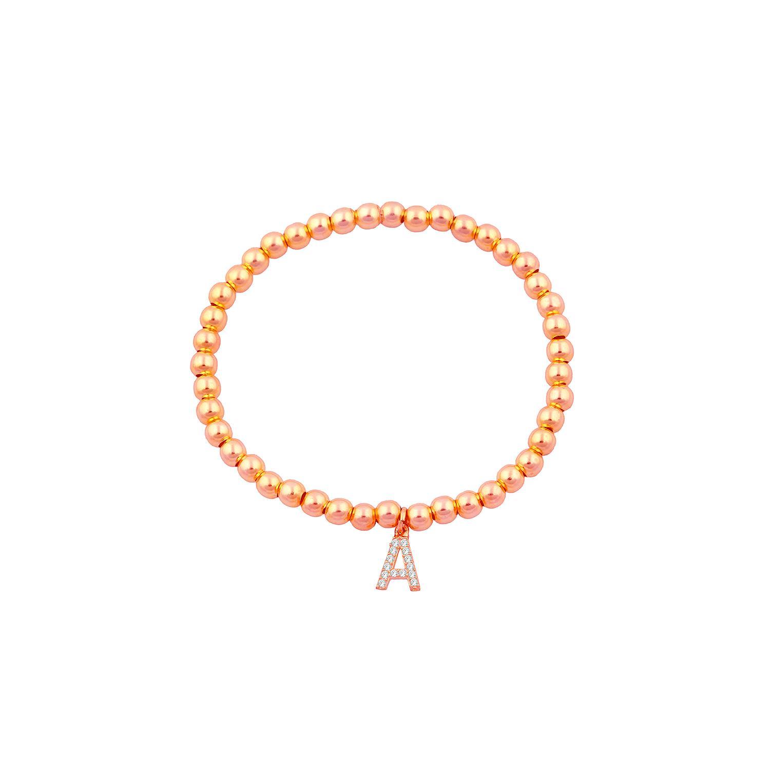 Classic Beaded Initial Bracelet JEWELRY The Sis Kiss Rose Gold A