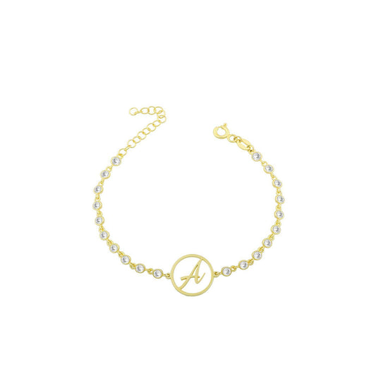 Script Initial Crystal Bracelet JEWELRY The Sis Kiss A Gold