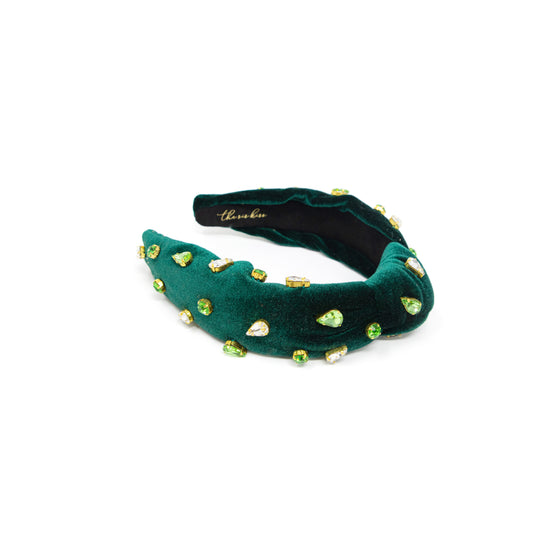 Emerald Green Velvet Jeweled Headband ACCESSORY The Sis Kiss