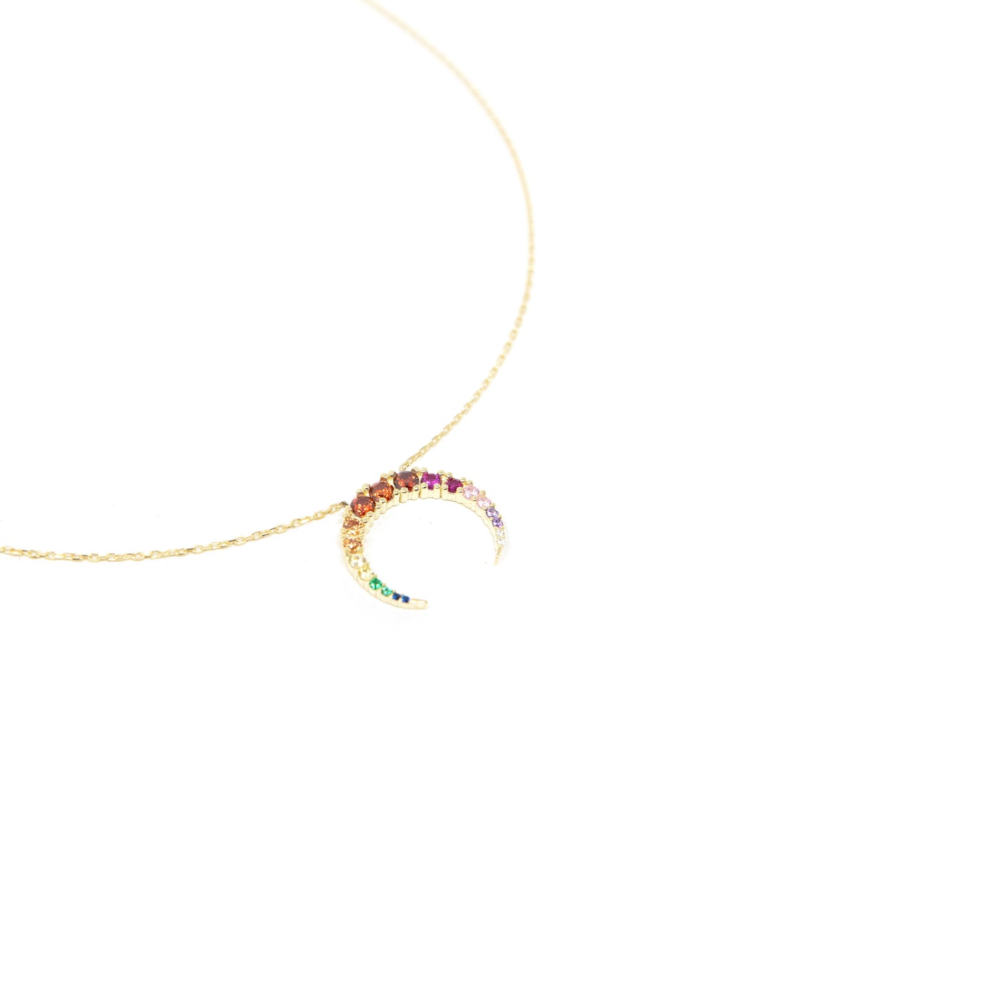 Rainbow Pave Horn Necklace JEWELRY The Sis Kiss