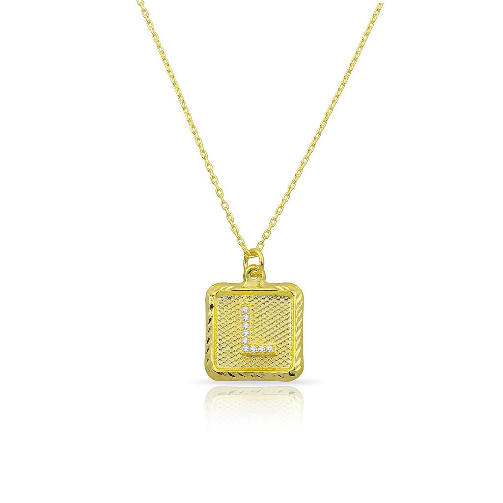 Custom Forever Initial Pendants JEWELRY The Sis Kiss Square Gold with Crystal Initial