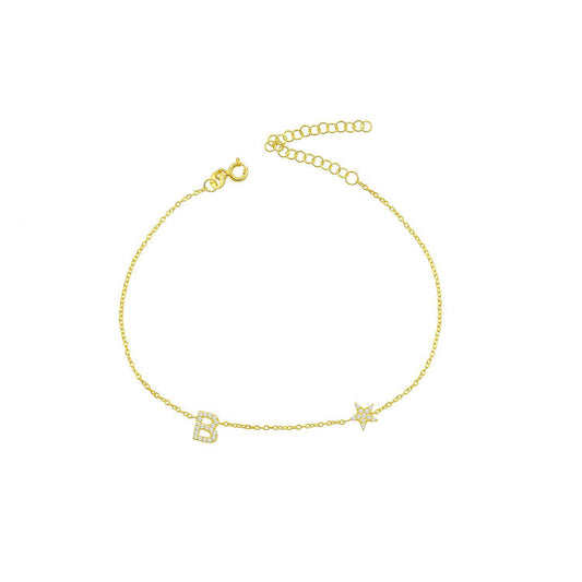 Initial and Star Anklet JEWELRY The Sis Kiss
