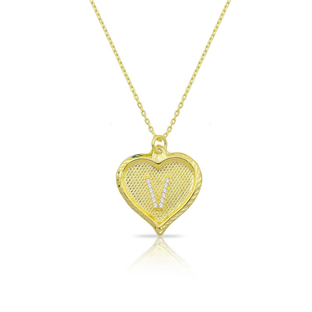 Custom Forever Initial Pendants JEWELRY The Sis Kiss Heart Gold with Crystal Initial