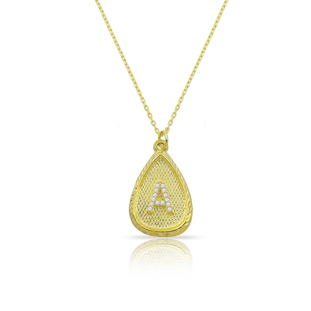 Custom Forever Initial Pendants JEWELRY The Sis Kiss Tear Drop Gold with Crystal Initial