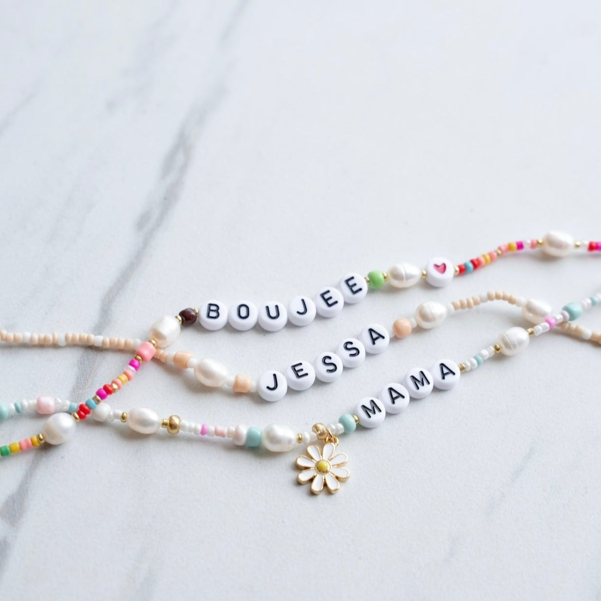 Customized Confetti and Pearl Beaded Necklace JEWELRY The Sis Kiss