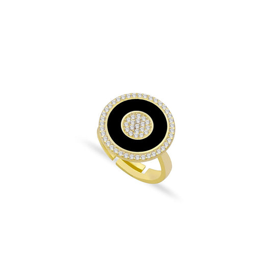 Black Enamel and Crystal Circles Ring JEWELRY The Sis Kiss