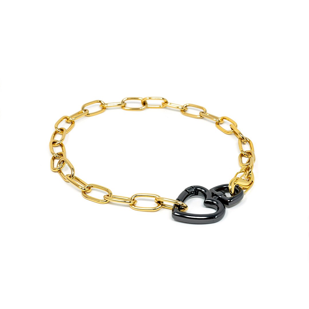 Chain Link and Heart Chokers JEWELRY The Sis Kiss Gold Cable Link with Grey Heart