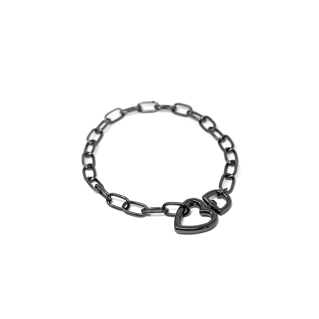 Chain Link and Heart Chokers JEWELRY The Sis Kiss Grey Cable Link with Grey Heart