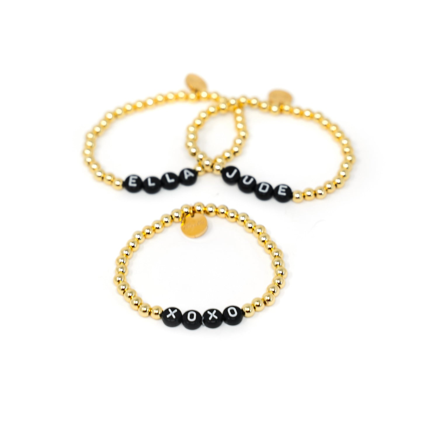 Custom Stretch Beaded Bracelets JEWELRY The Sis Kiss Black Beads White Letters