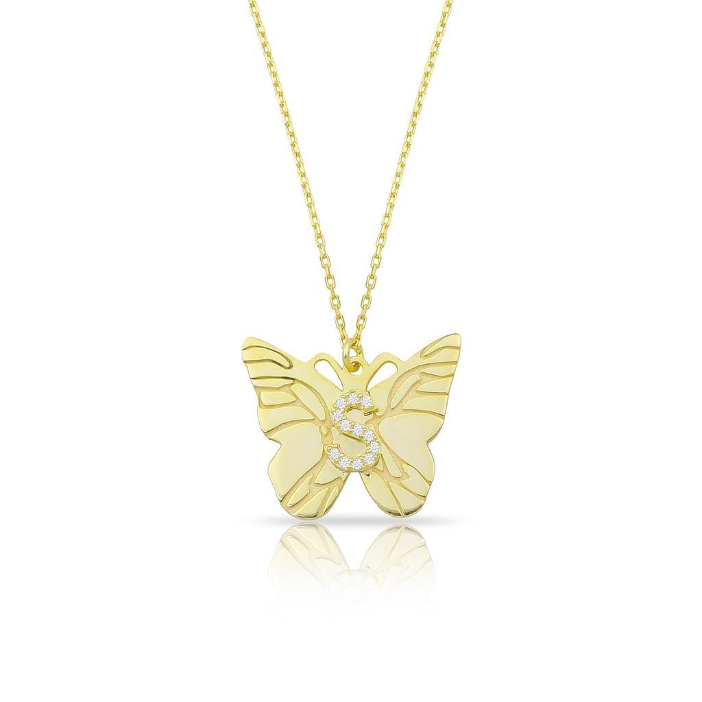 Custom Butterfly and Crystal Initial Necklace JEWELRY The Sis Kiss