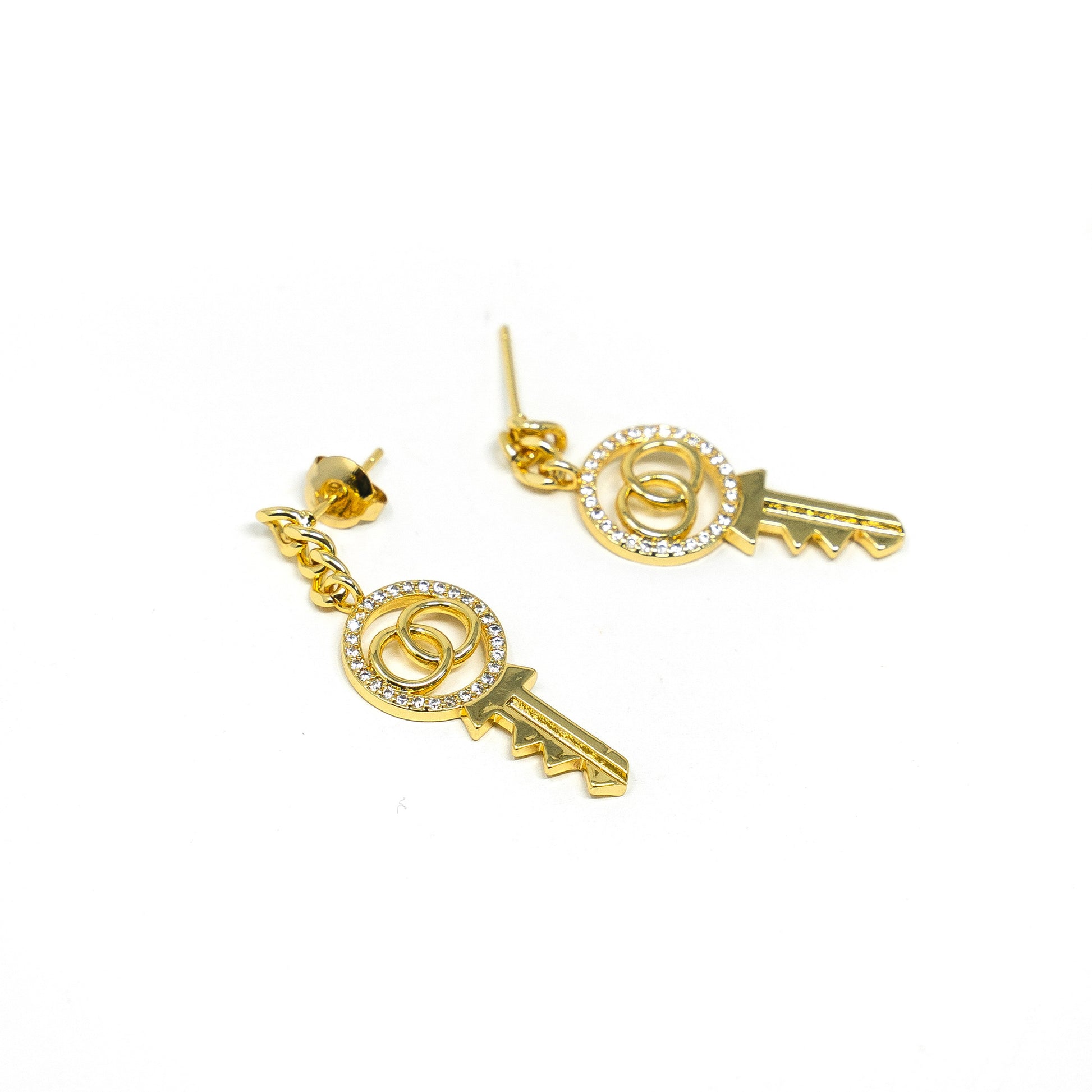 Gold and Crystal Key Earrings JEWELRY The Sis Kiss