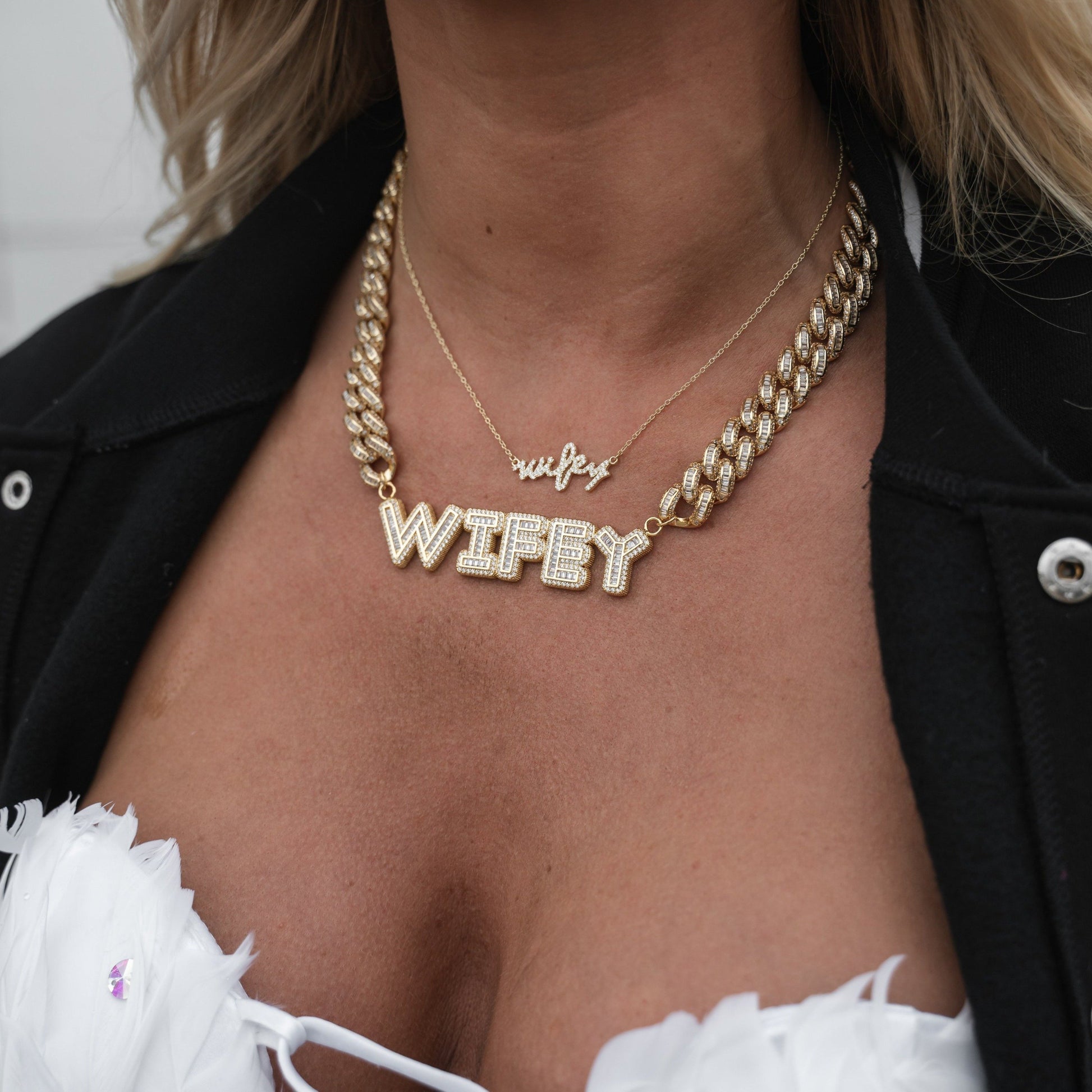 Wifey Crystal Script Necklace JEWELRY The Sis Kiss