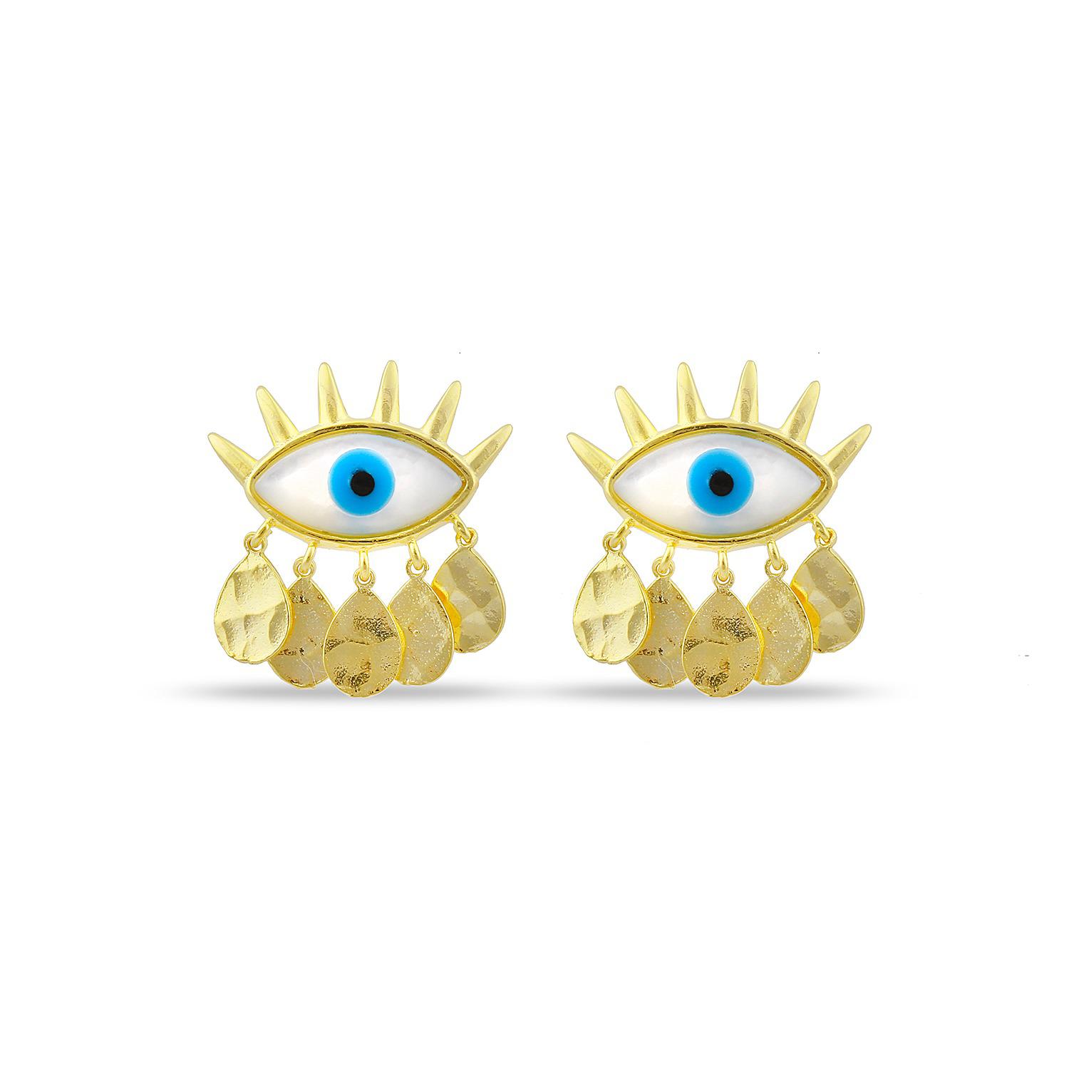 Evil Eye and Hammered Gold Charm Earrings JEWELRY The Sis Kiss