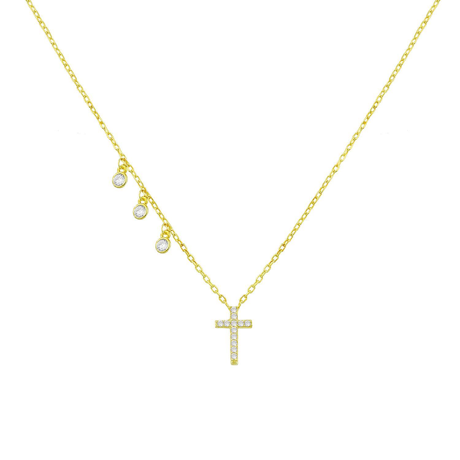 Classic Cross with Three Crystal Charms JEWELRY The Sis Kiss