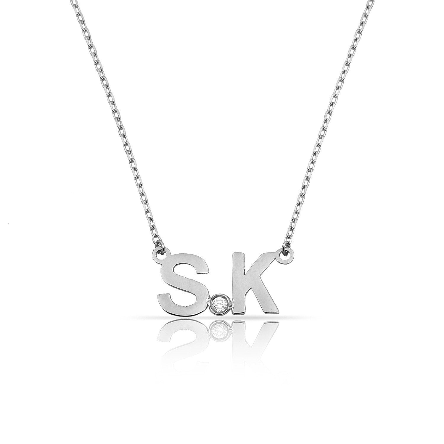 TSK Perfect Pair Initial Necklace JEWELRY The Sis Kiss 14k White Gold with a single diamond