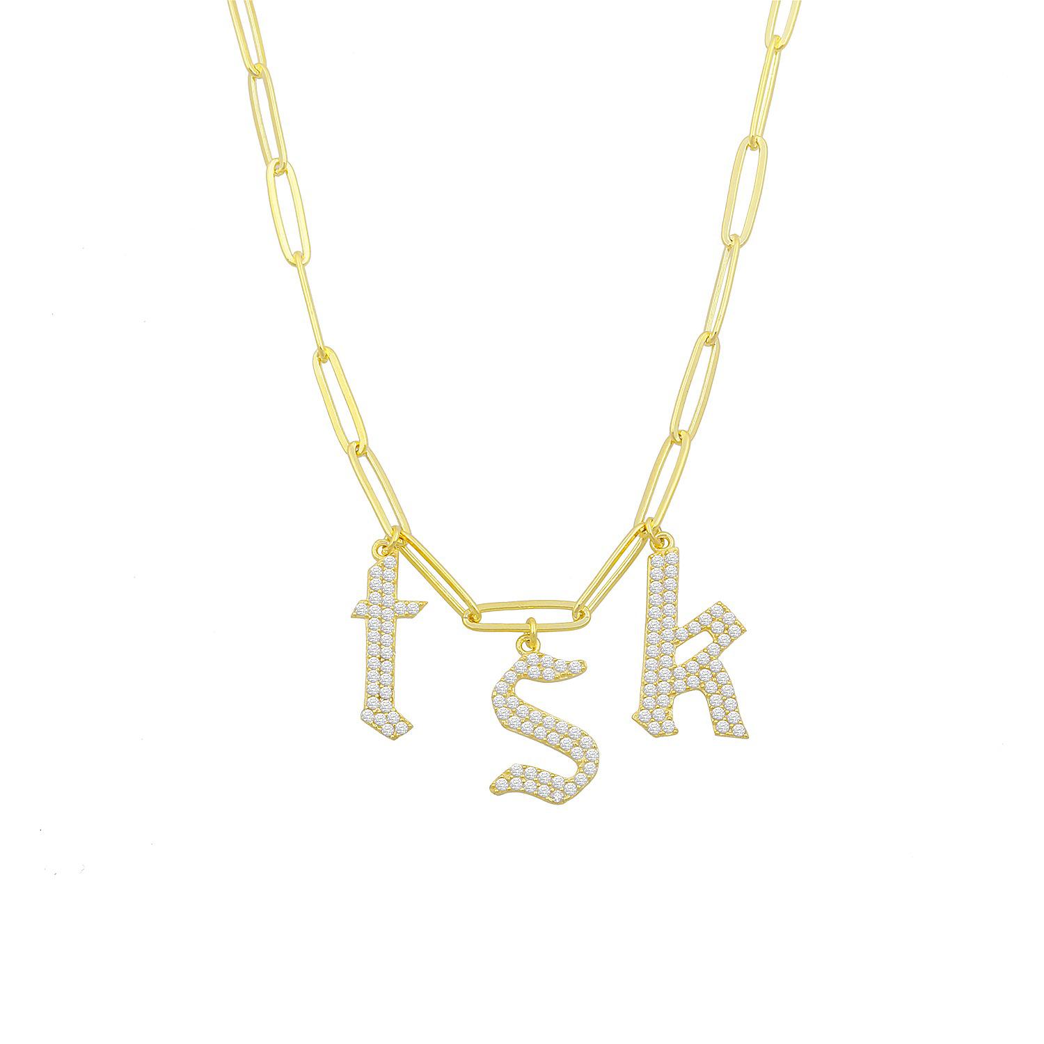 Custom Crystal Letters on a Chain Link Necklace JEWELRY The Sis Kiss