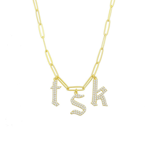 Custom Crystal Letters on a Chain Link Necklace – The Sis Kiss