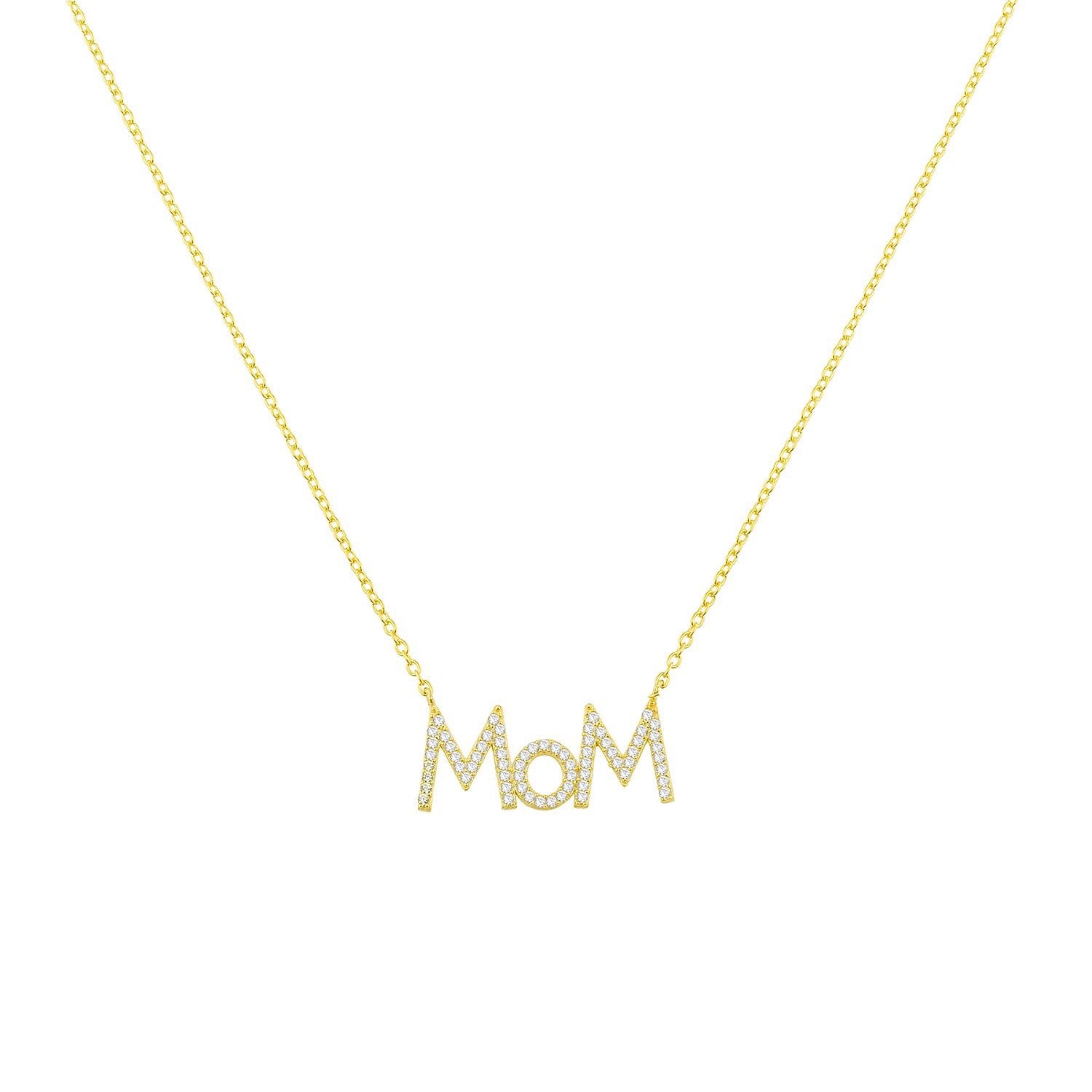 Mom Necklaces necklace The Sis Kiss MOM - Uppercase Gold with Crystals