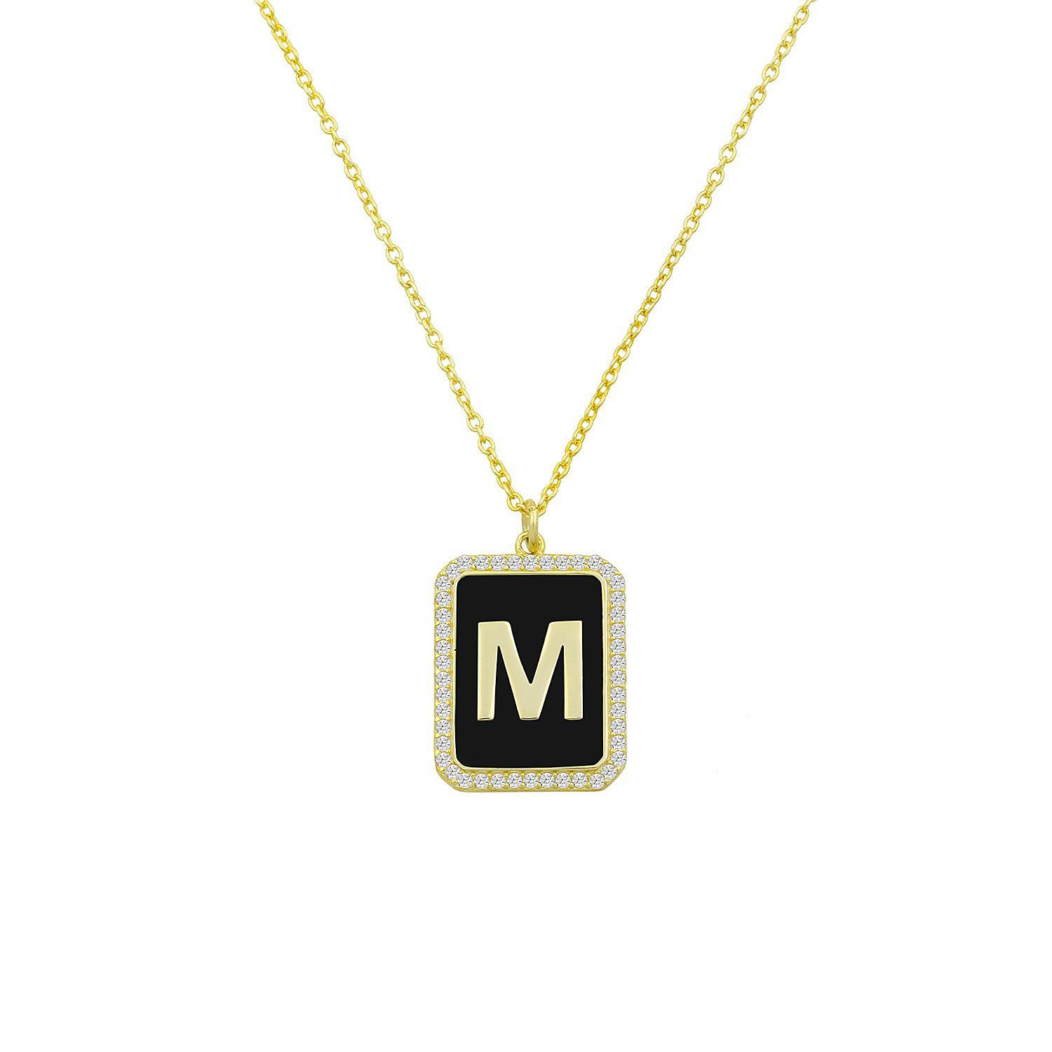 Square Pendant Initial Necklace in Black & Gold JEWELRY The Sis Kiss