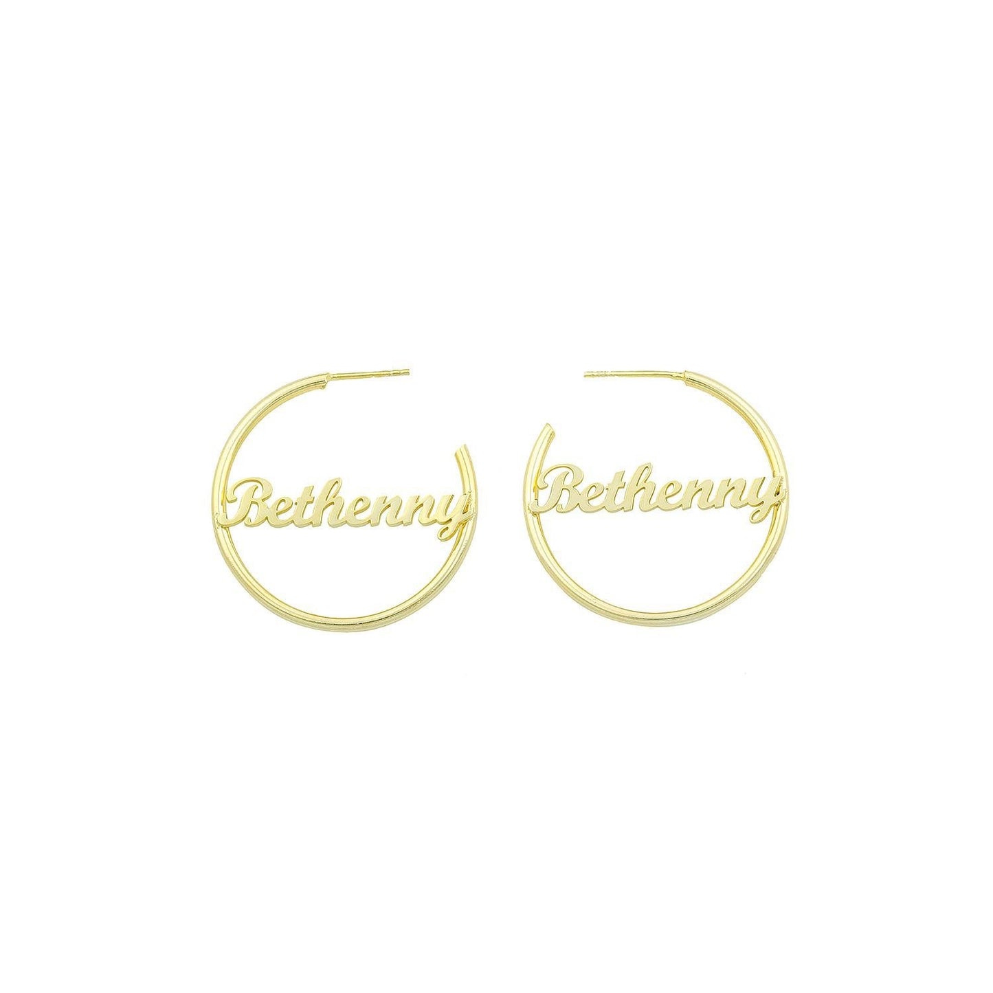 Custom Script Hoop Earrings JEWELRY The Sis Kiss Script in Gold