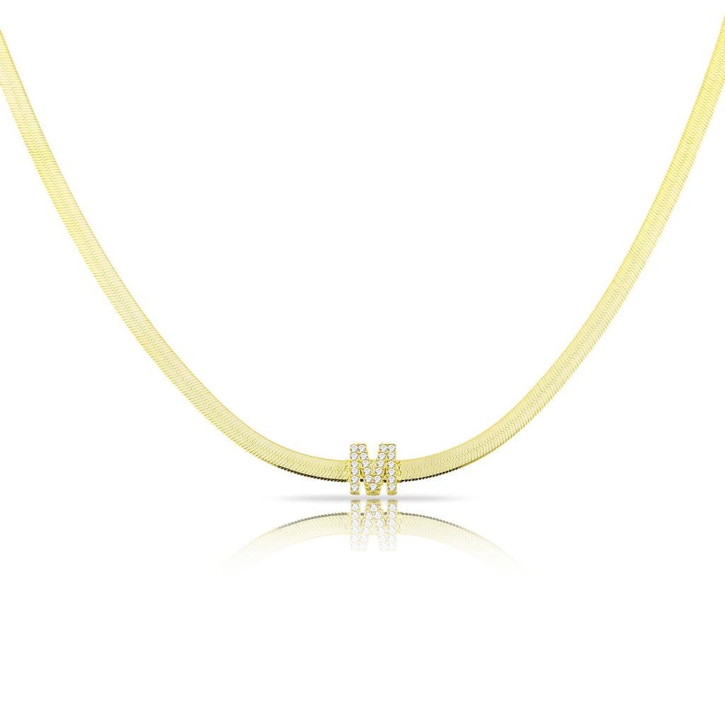 Custom Herringbone Chain Initial Necklace necklace The Sis Kiss