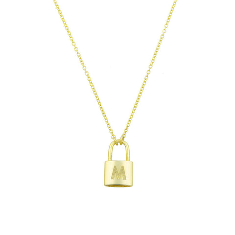 Personalized Initial J Lovers Padlock Lock Pendant Necklace