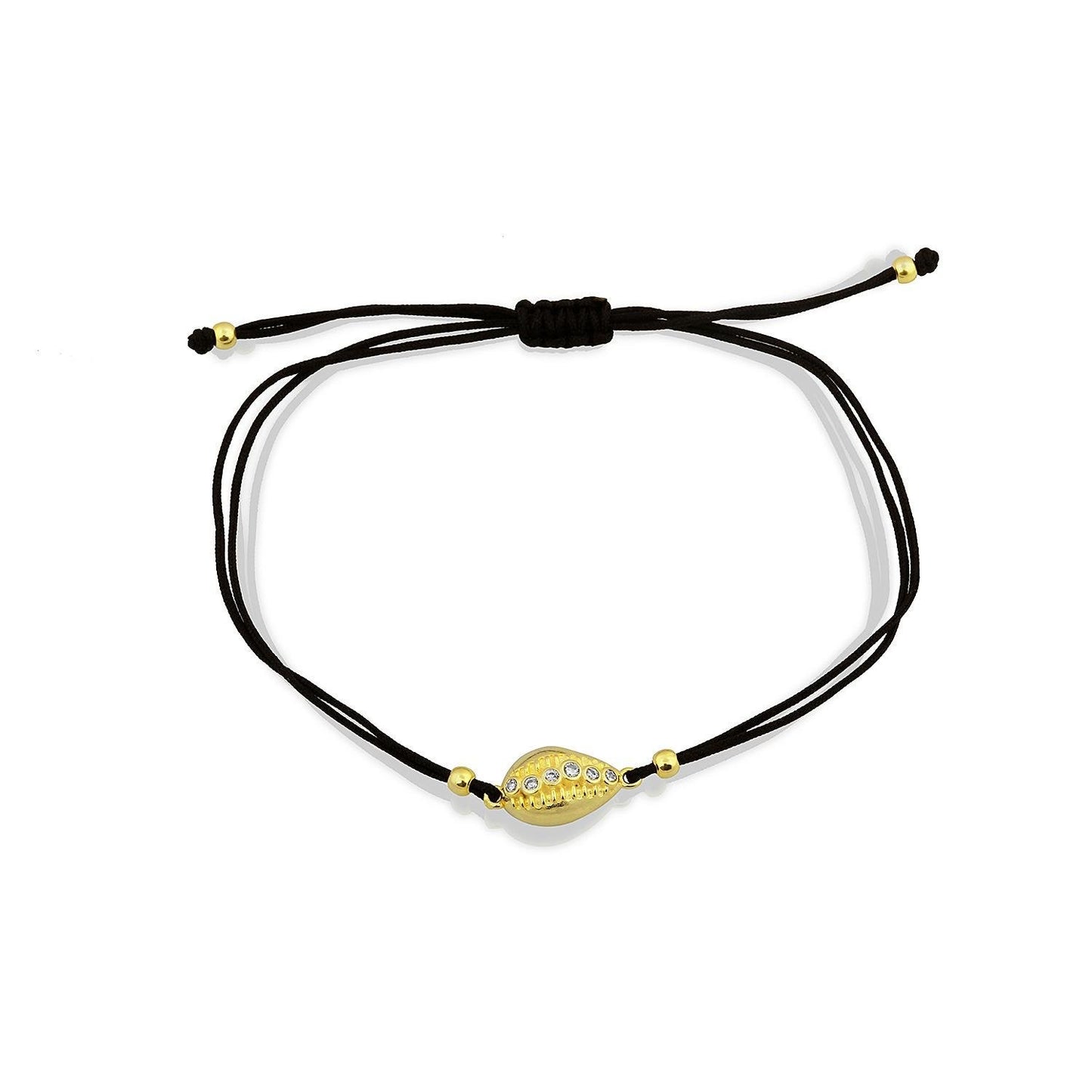 Gold Shell Adjustable Bracelets in Black and White JEWELRY The Sis Kiss Black Cord 