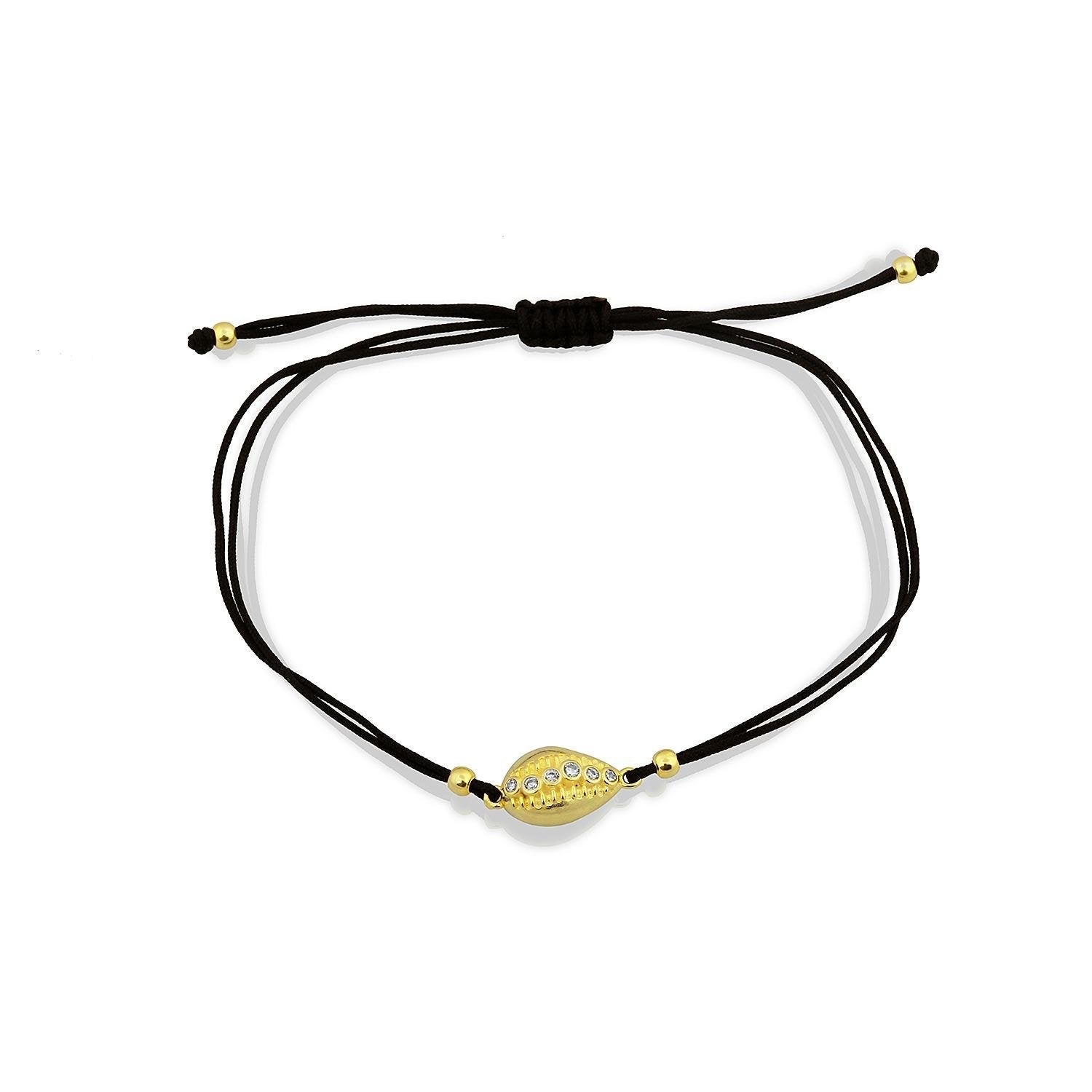 Gold Shell Adjustable Bracelets in Black and White JEWELRY The Sis Kiss Black Cord 