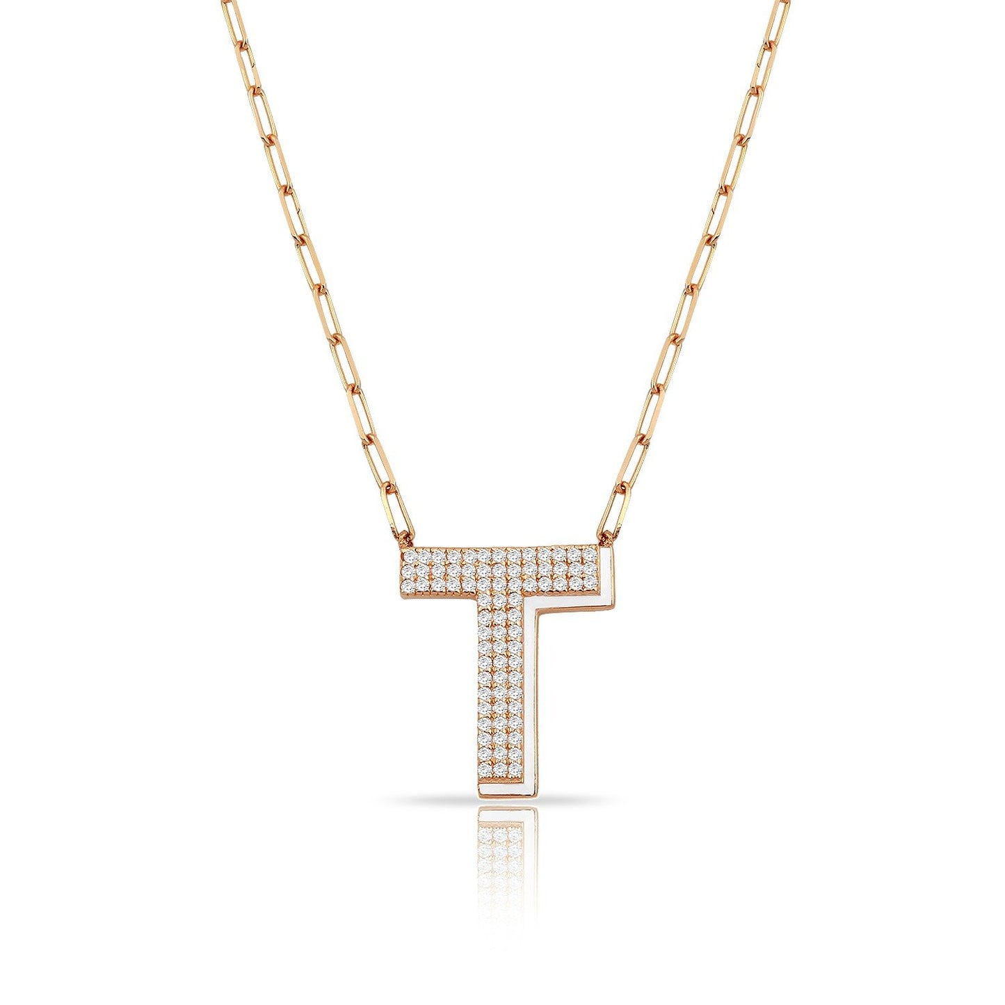 TSK Park Avenue Diamond Initial Necklace JEWELRY The Sis Kiss 14k Rose Gold Empire White