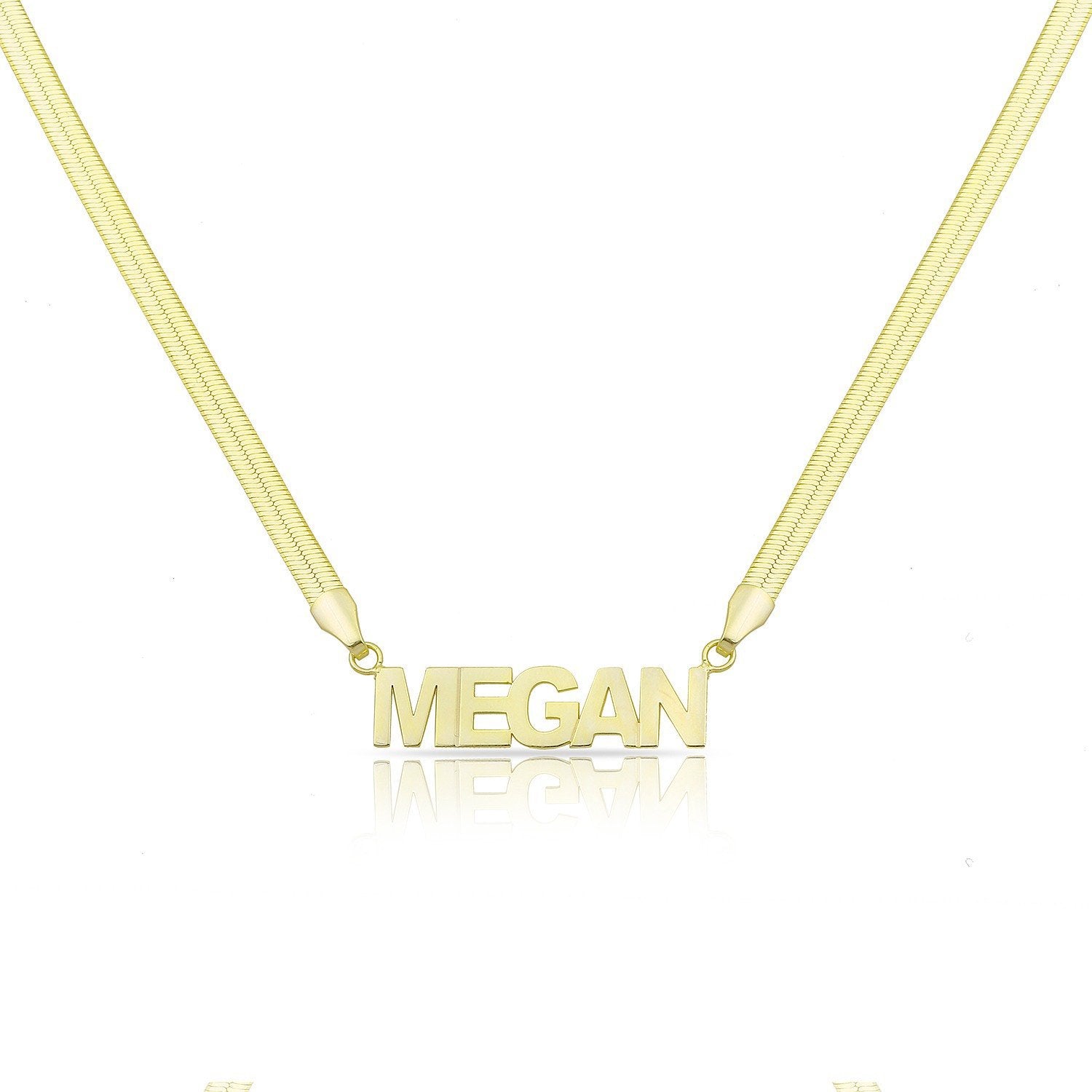 Custom Herringbone Nameplate Necklace necklace The Sis Kiss Gold