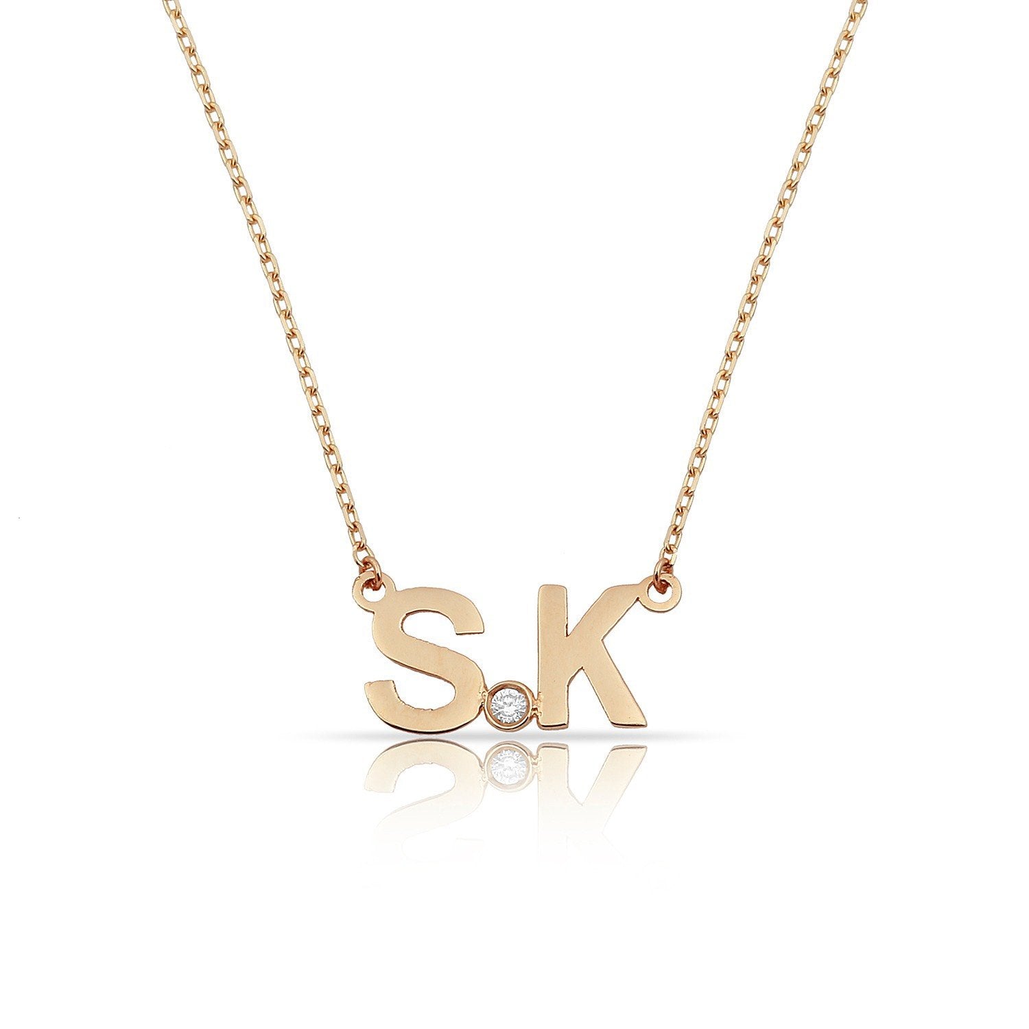 TSK Perfect Pair Initial Necklace JEWELRY The Sis Kiss 14k Gold with a single diamond