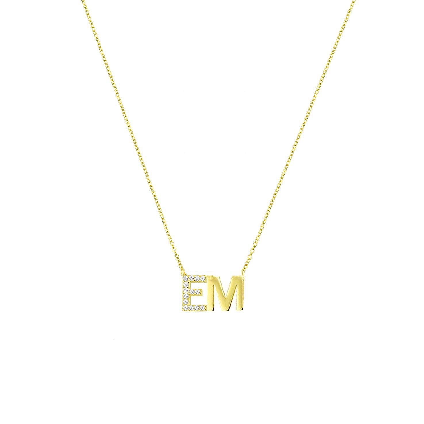 Custom Classic Initials Necklace with Crystal Detail JEWELRY The Sis Kiss Gold and Crystals