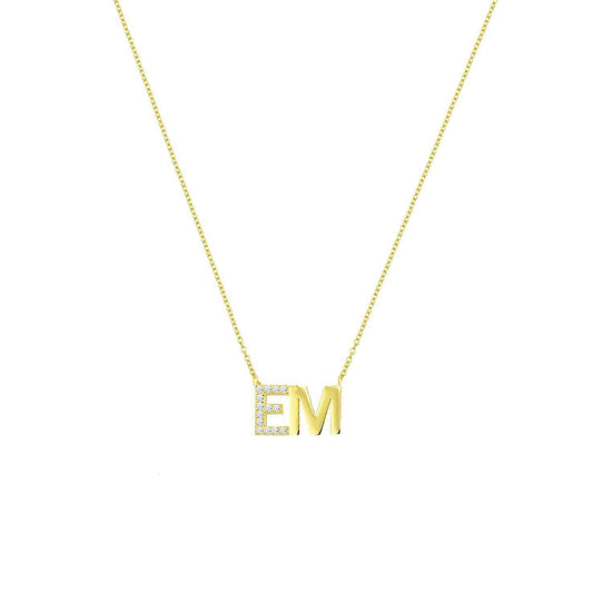Custom Classic Initials Necklace with Crystal Detail JEWELRY The Sis Kiss Gold and Crystals