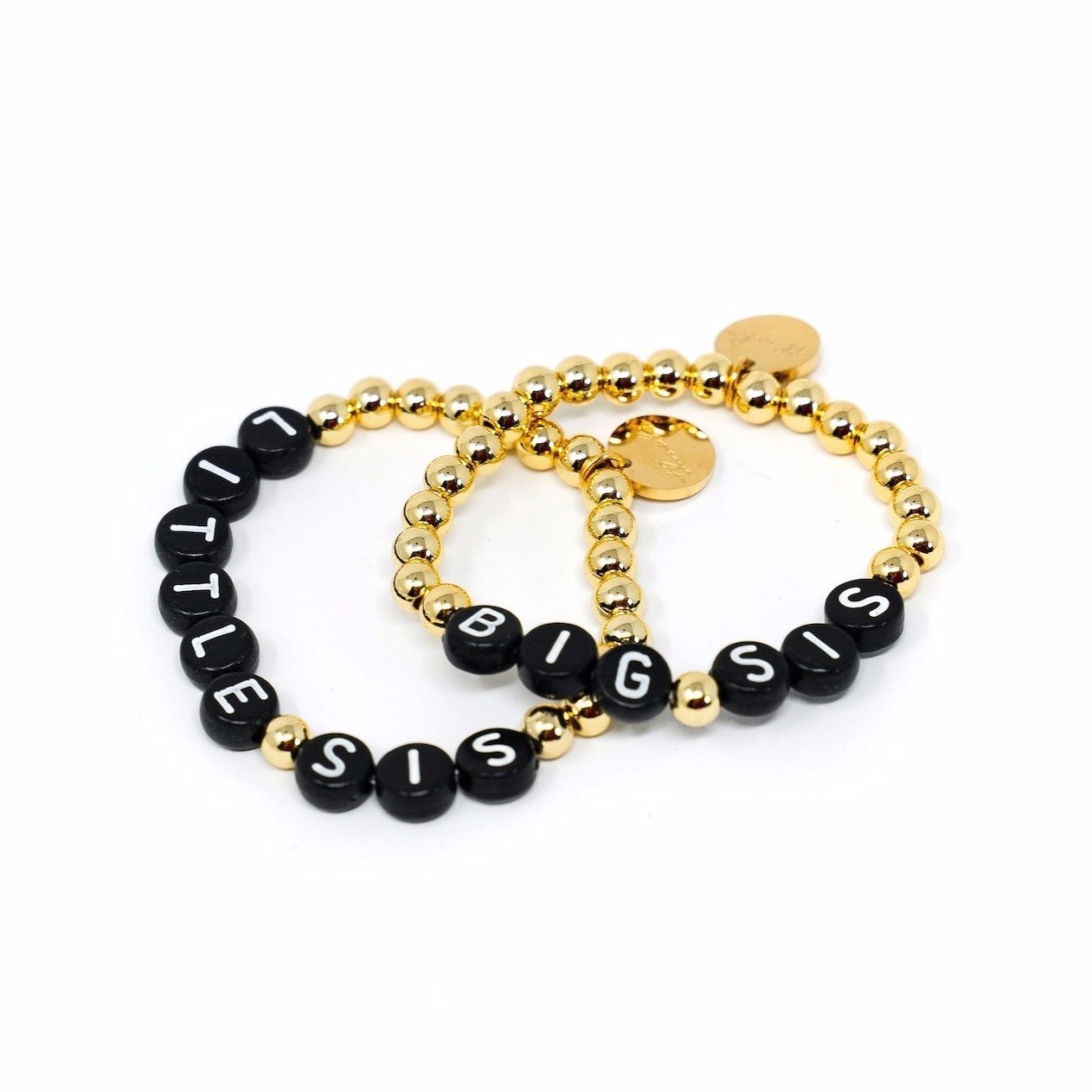 Custom Stretch Beaded Bracelets JEWELRY The Sis Kiss Kids - Black Beads White Letters
