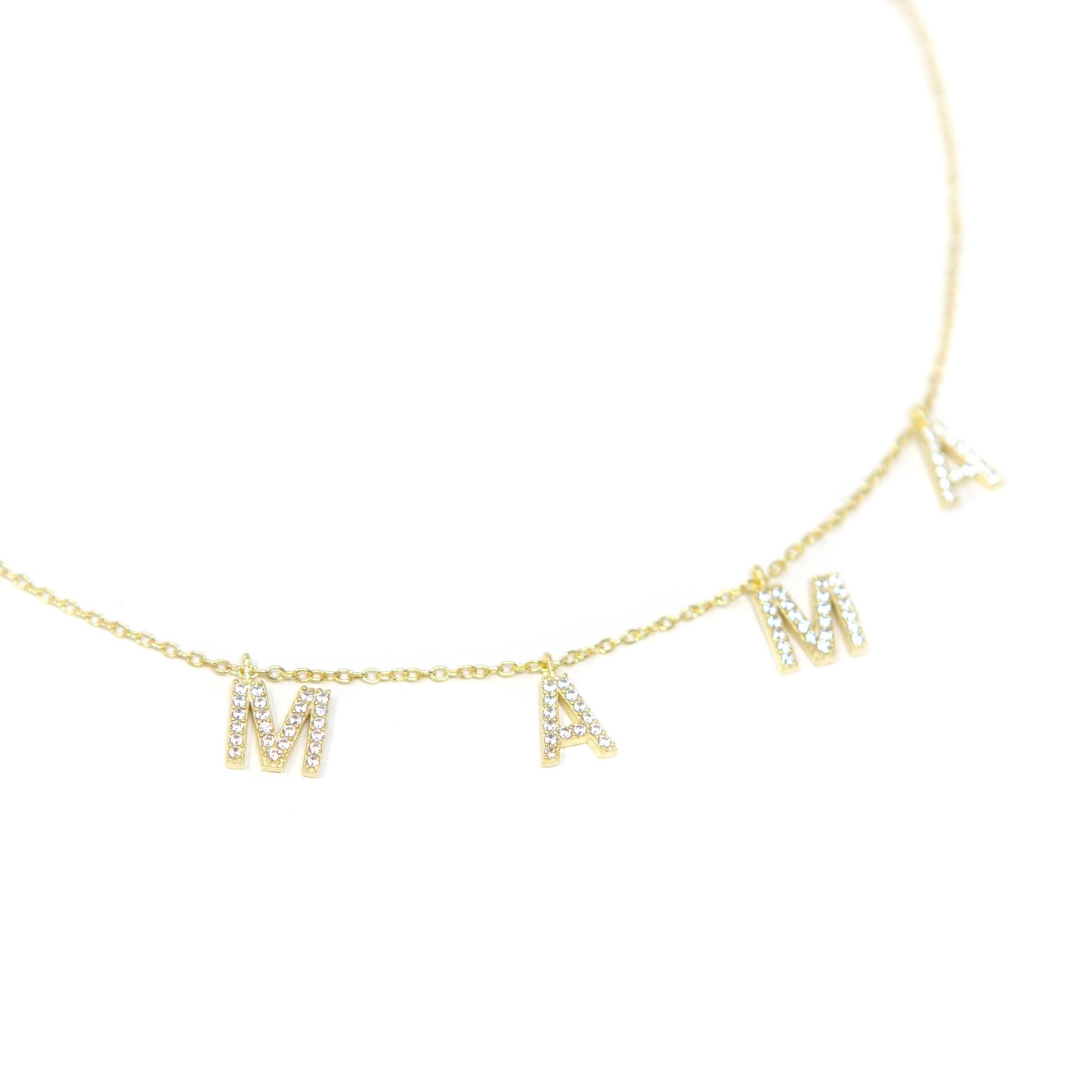 It’s All in a Name™ MAMA Necklace JEWELRY The Sis Kiss Gold with Crystals