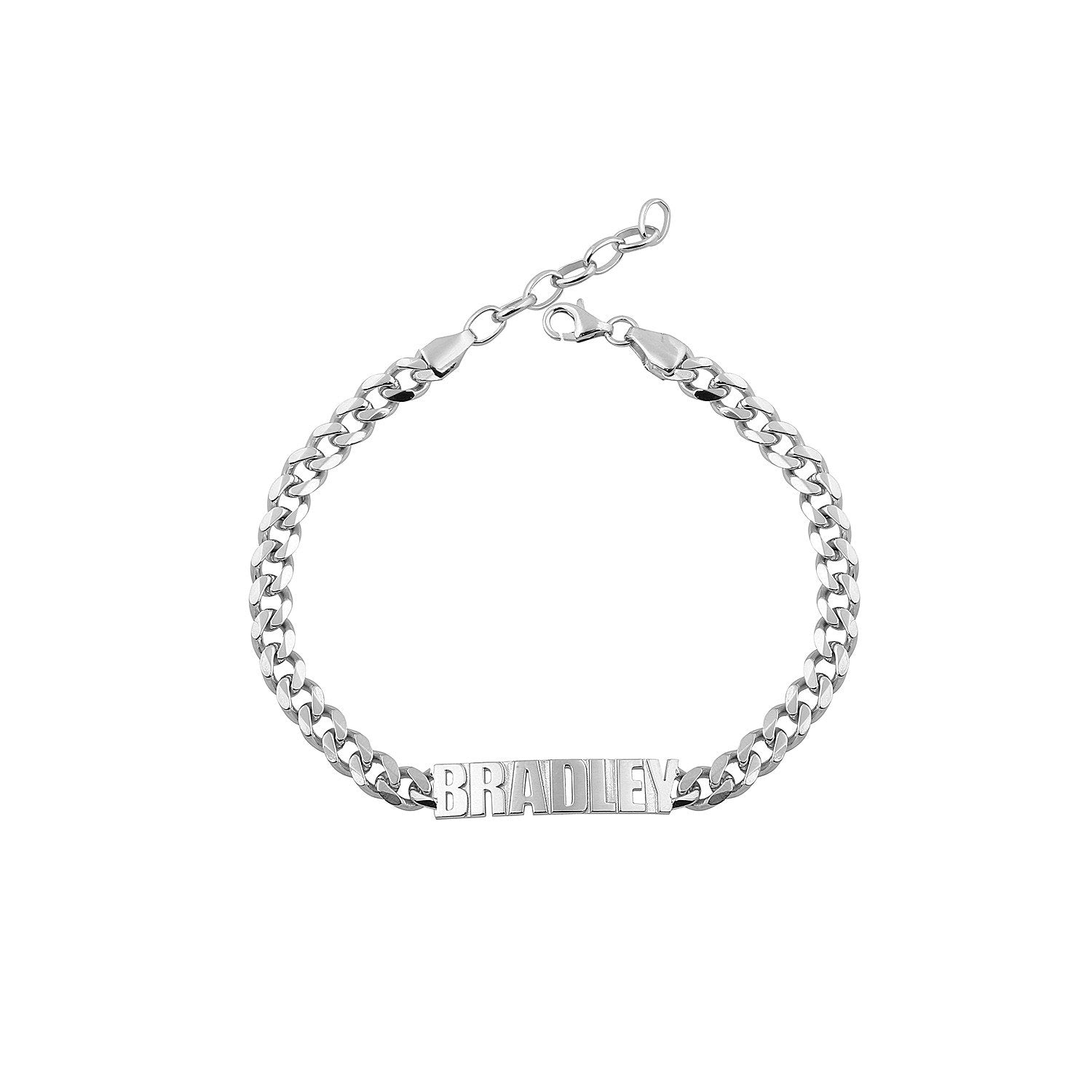Custom Men's Chain Link Nameplate Bracelet JEWELRY The Sis Kiss Silver