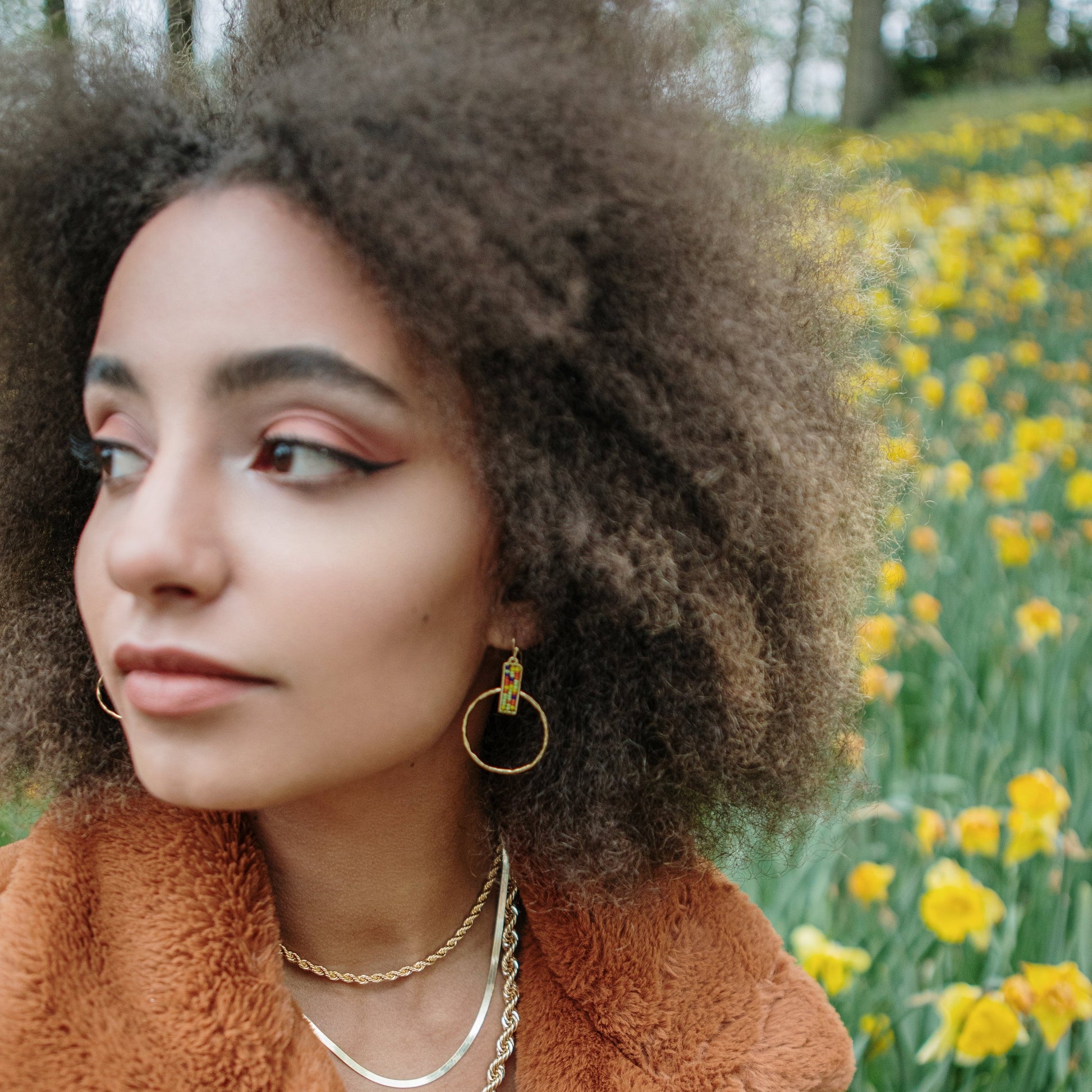 Beaded Square and Gold Hoop Earrings JEWELRY The Sis Kiss 